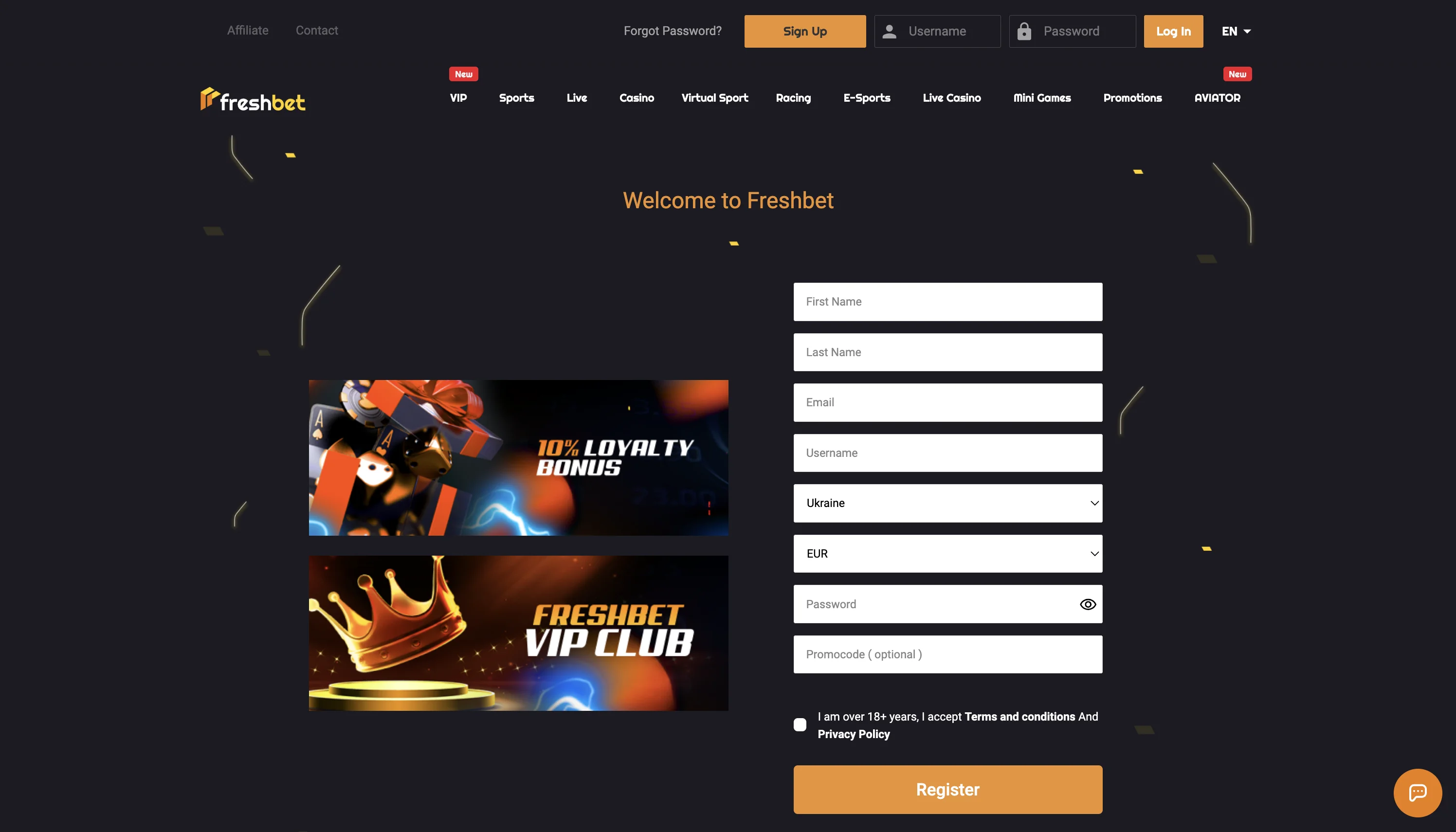 Freshbet Casino Screenshot